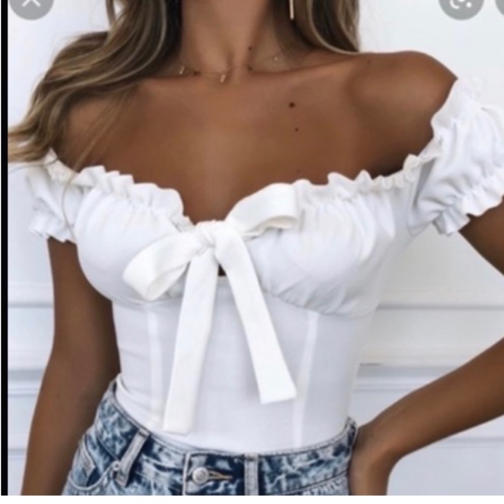 White Fox Boutique Off-Shoulder White Bodysuit